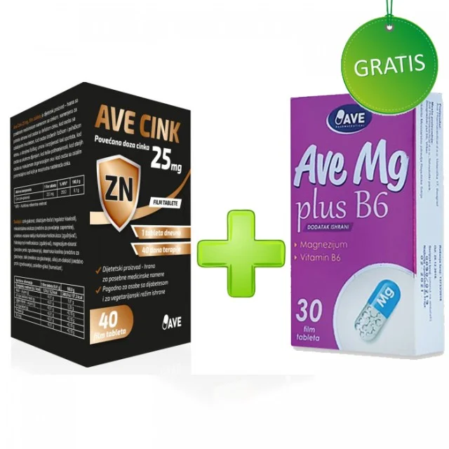 AVE CINK 25mg + AVE MAGNEZIJUM PLUS B6 - Online Apoteka AVE CINK 25mg + AVE MAGNEZIJUM PLUS B6