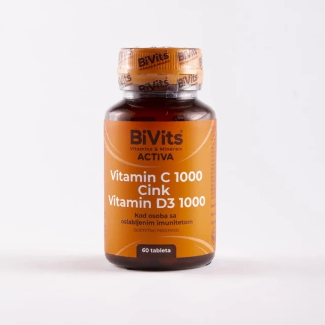 BIVITS ACTIVA VITAMIN C 100, CINK, VITAMIN D3 1000 60 TABLETA - Online Apoteka BIVITS ACTIVA VITAMIN C 100, CINK, VITAMIN D3 1000 60 TABLETA