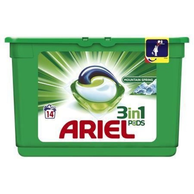 ARIEL KAPSULE ZA PRANJE VEŠA MOUNTIAN SPRING 3U1 - 14 PRANJA - Online Apoteka ARIEL KAPSULE ZA PRANJE VEŠA MOUNTIAN SPRING 3U1 - 14 PRANJA