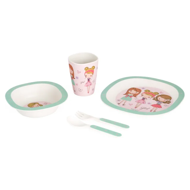 BIGBAMBOO SET ZA HRANJENJE OD BAMBUSA - FASHION GIRL (5 DELOVA)