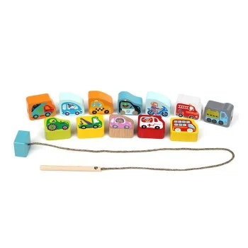 CUBIKA DRVENA IGRAČKA NIZANJE PERLI - AUTOMOBILI - 13 ELEMENATA