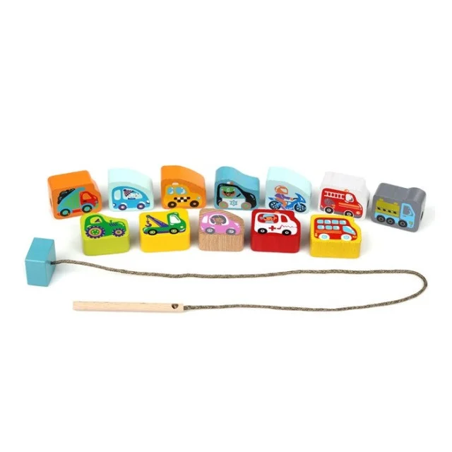 CUBIKA DRVENA IGRAČKA NIZANJE PERLI - AUTOMOBILI - 13 ELEMENATA