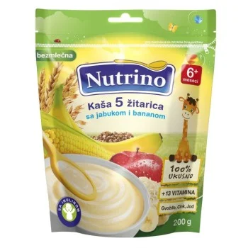 NUTRINO BEZMLEČNA KAŠA 5 ŽITARICA SA JABUKOM I BANANOM 200G