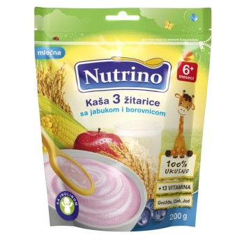 NUTRINO MLEČNA KAŠA 3 ŽITARICE SA JABUKOM I BOROVNICOM 200G NUTRINO MLEČNA KAŠA 3 ŽITARICE SA JABUKOM I BOROVNICOM 200G