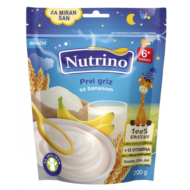 NUTRINO MLEČNA KAŠA PRVI GRIZ SA BANANOM 200G - Online Apoteka NUTRINO MLEČNA KAŠA PRVI GRIZ SA BANANOM 200G