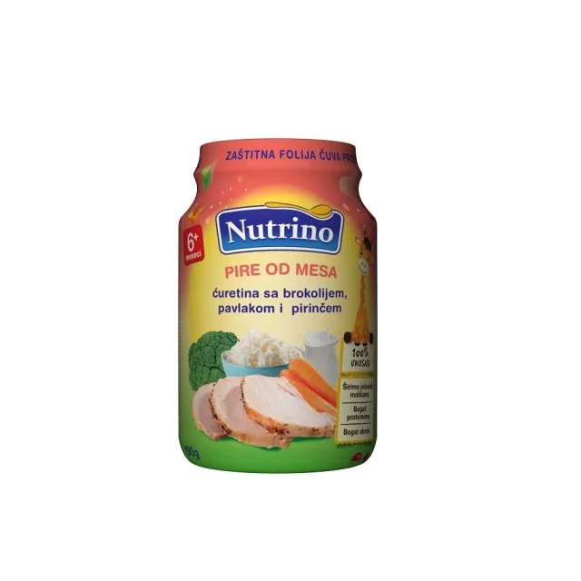 NUTRINO PIRE OD MESA ĆURETINA SA BROKOLIJEM, PAVLAKOM I PIRINČEM 190G - Online Apoteka NUTRINO PIRE OD MESA ĆURETINA SA BROKOLIJEM, PAVLAKOM I PIRINČEM 190G