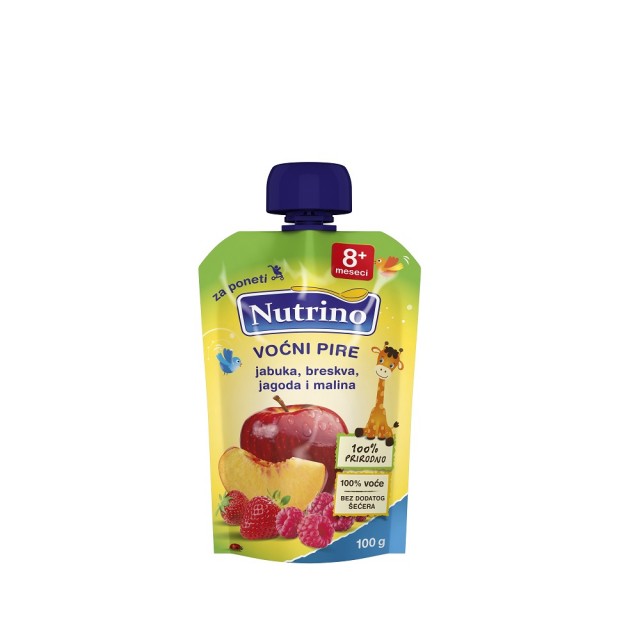 NUTRINO VOĆNI PIRE JABUKA BRESKVA JAGODA I MALINA 100G - Online Apoteka NUTRINO VOĆNI PIRE JABUKA BRESKVA JAGODA I MALINA 100G
