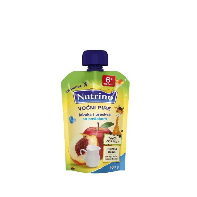NUTRINO VOĆNI PIRE JABUKA I BRESKVA SA PAVLAKOM 100G - Online Apoteka NUTRINO VOĆNI PIRE JABUKA I BRESKVA SA PAVLAKOM 100G