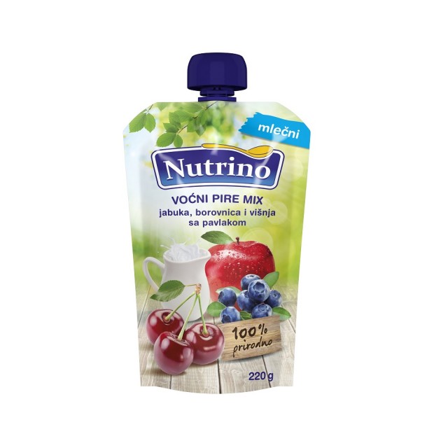 NUTRINO VOĆNI PIRE MIX JABUKA BOROVNICA I VIŠNJA SA PAVLAKOM 220G - Online Apoteka NUTRINO VOĆNI PIRE MIX JABUKA BOROVNICA I VIŠNJA SA PAVLAKOM 220G