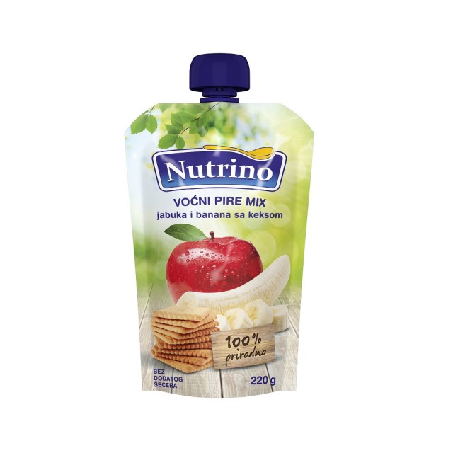 NUTRINO VOĆNI PIRE MIX JABUKA I BANANA SA KEKSOM 220G - Online Apoteka NUTRINO VOĆNI PIRE MIX JABUKA I BANANA SA KEKSOM 220G