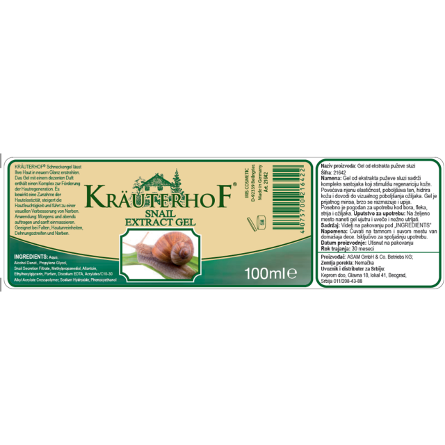Gel od ekstrakta puževe sluzi Krauterhof