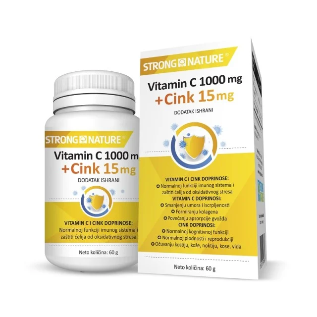 STRONG NATURE VITAMIN C 1000 MG+CINK 15 MG, 60 G - Online Apoteka STRONG NATURE VITAMIN C 1000 MG+CINK 15 MG, 60 G
