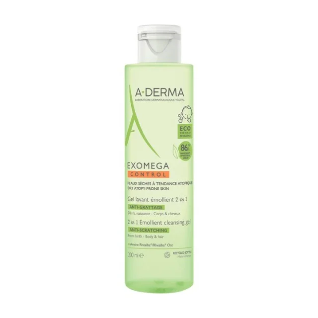 A-DERMA EXOMEGA CONTROL 2U1 EMOLIJENTNI GEL ZA ČIŠĆENJE 200ML - Preparat za suvu kožu za odojčad i decu A-DERMA EXOMEGA CONTROL 2U1 EMOLIJENTNI GEL ZA ČIŠĆENJE 200ML - Preparat za suvu kožu za odojčad i decu