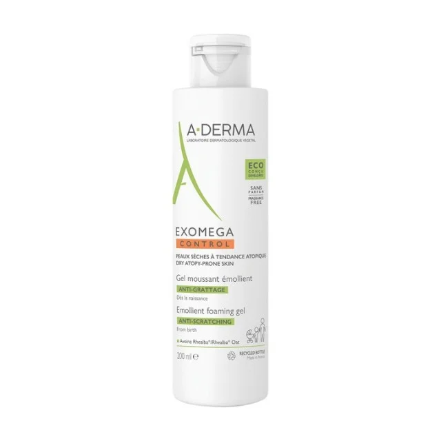 A-DERMA EXOMEGA CONTROL EMOLIJENTNI PENUŠAVI GEL 200ML - Preparat za čišćenje suve kože sklone atopiji A-DERMA EXOMEGA CONTROL EMOLIJENTNI PENUŠAVI GEL 200ML - Preparat za čišćenje suve kože sklone atopiji