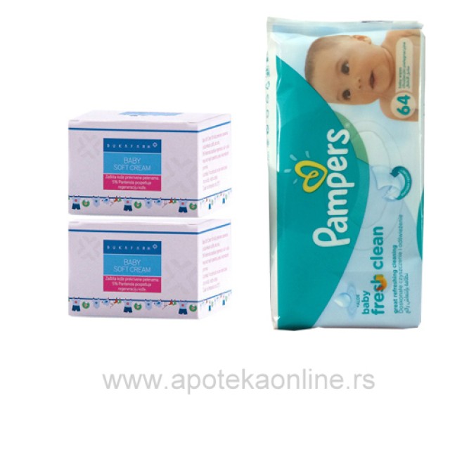BABY SOFT CREAM (2 PAKOVANJA) PLUS PAMPERS FRESH CLEAN MARAMICE GRATIS - Online Apoteka BABY SOFT CREAM (2 PAKOVANJA) PLUS PAMPERS FRESH CLEAN MARAMICE GRATIS