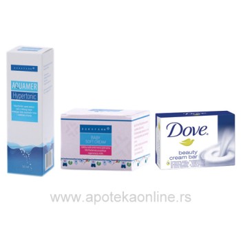 BABY SOFT CREAM I AQUAMER SPREJ ZA NOS PO IZBORU (ISOTONIC, HYPERTONIC, ESSENTIAL OILS) PLUS DOVE SAPUN GRATIS
