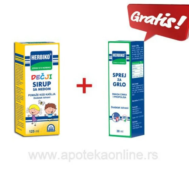 HERBIKO DEČJI SIRUP ZA KAŠALJ SA MEDOM 125ml + HERBIKO SPREJ ZA NOS GRATIS - Online Apoteka HERBIKO DEČJI SIRUP ZA KAŠALJ SA MEDOM 125ml + HERBIKO SPREJ ZA NOS GRATIS