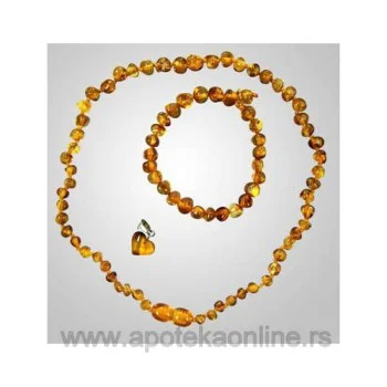 GRUNSPECHT SET-OGRLICA, NARUKVICA, PRIVEZAK OD ĆILIBARA- BOJA KONJAK