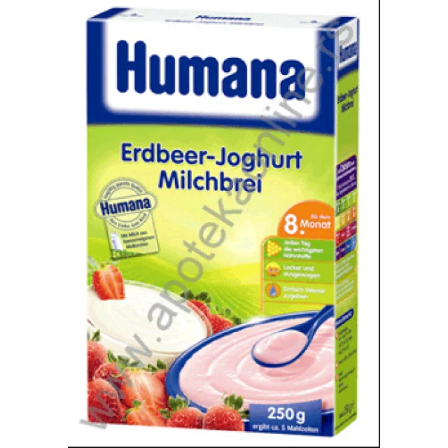 HUMANA MLEČNA KAŠICA SA JAGODOM I JOGURTOM 250g, OD 8. MESECA - Online Apoteka HUMANA MLEČNA KAŠICA SA JAGODOM I JOGURTOM 250g, OD 8. MESECA